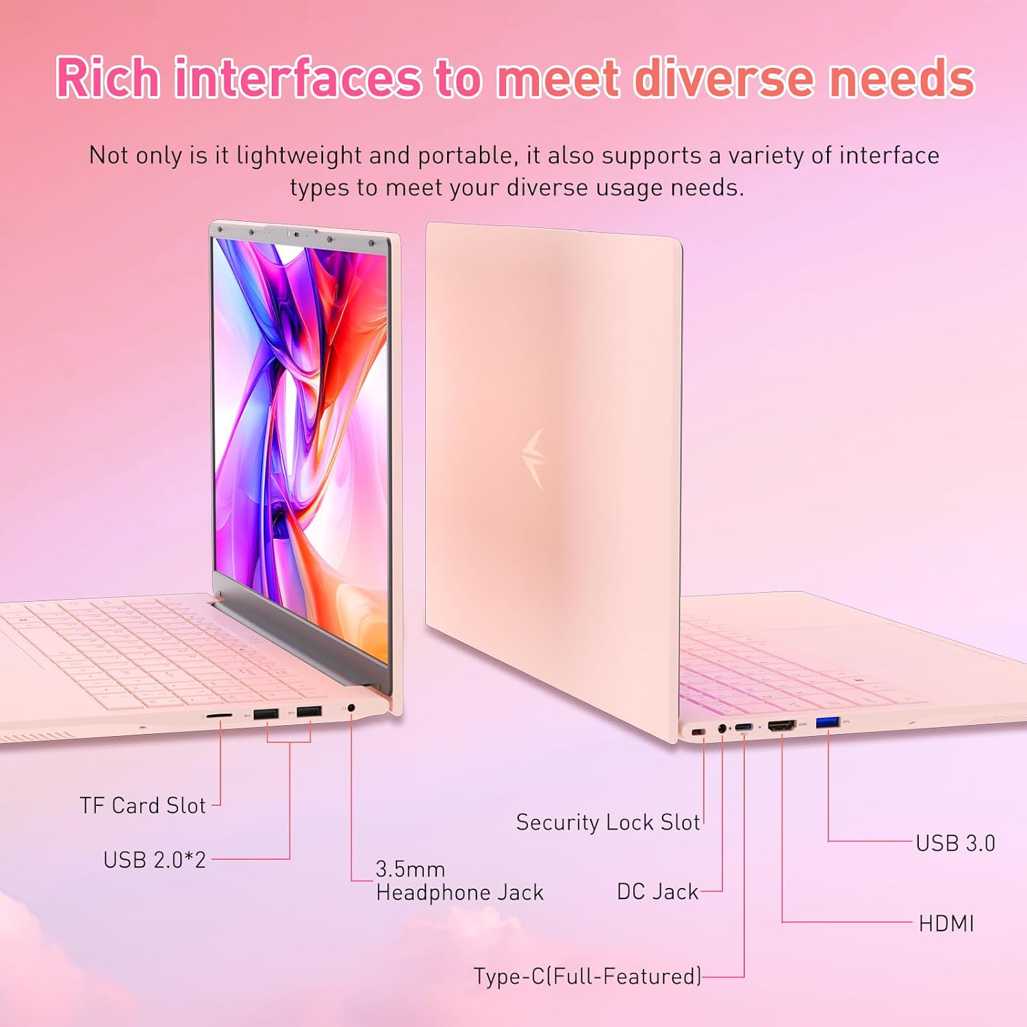 Auusda 15.6' FHD Laptop for Work, Student and Entertainment, 16GB Dual RAM 512GB SSD, Full Function USB Type C/HDMI/Backlit Keyboard/Fingerprint/USB 3.0, Win 11 Pro, Dual Core 4T Processor, Pink