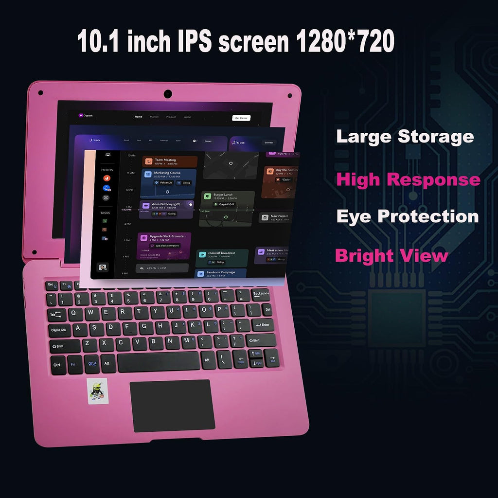 CHIBBS 10.1' Inch Kids Laptop Computer, Netbook Powered by Android 12.0, Quad Core Processor, 2gb Ram + 64gb ROM, Camera, 2* USB, Bluetooth, Wi-Fi- Pink