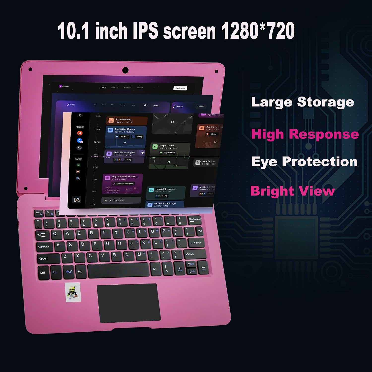 CHIBBS 10.1' Inch Kids Laptop Computer, Netbook Powered by Android 12.0, Quad Core Processor, 2gb Ram + 64gb ROM, Camera, 2* USB, Bluetooth, Wi-Fi- Pink