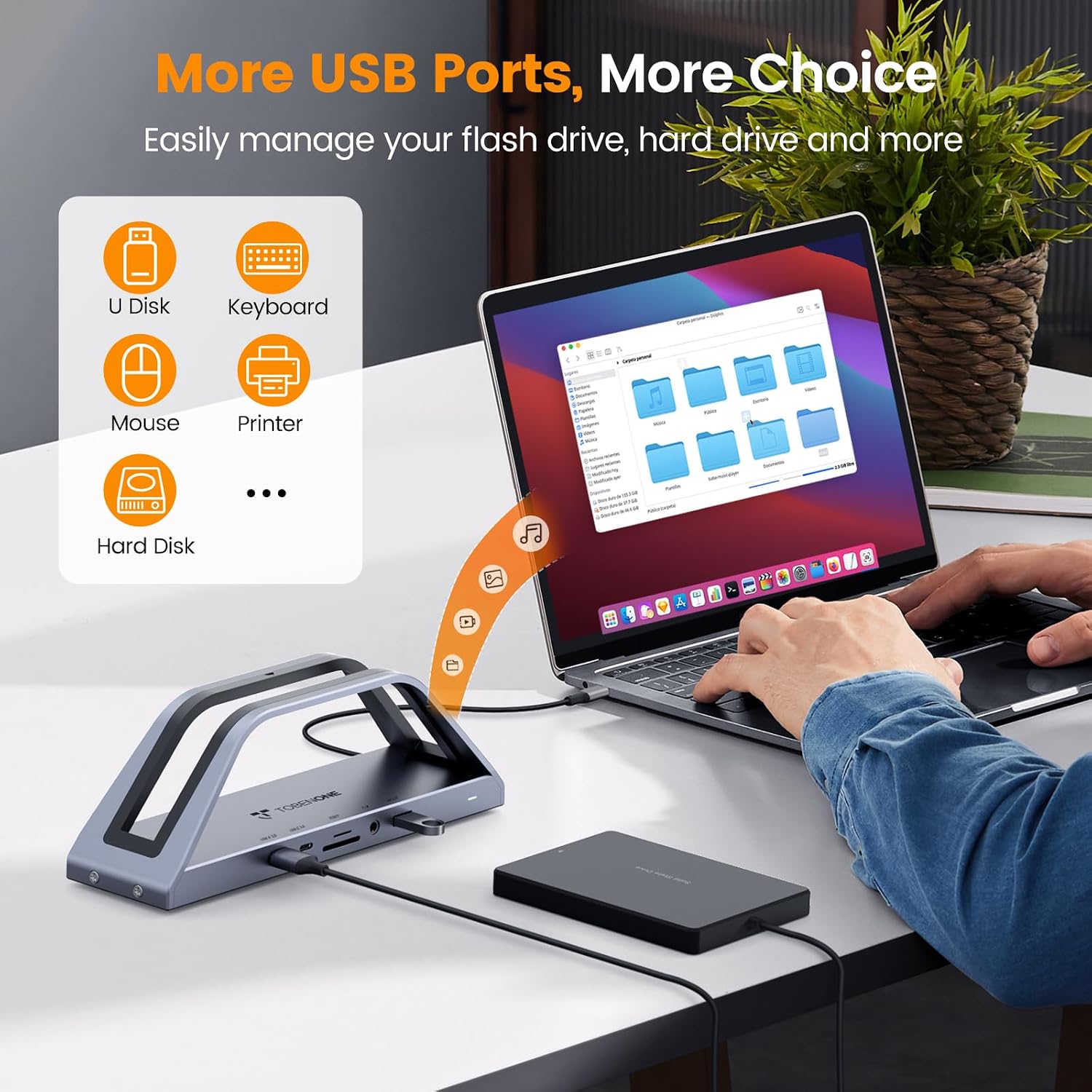 TobenONE 14-in-1 MacBook Pro/Air Docking Station Dual 4K Monitor, Laptop Docking Station Stand for MacBook M1-M5/Neo, Driver-Based, USB C Dock with 65W Power Adapter, 2 HDMI,VGA, 5Gbps USB, RJ45