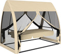 Outsunny 3-Seat Patio Swing Chair, Porch Swing Bed with Convertible Backrest, Cushion, Canopy, Side Pocket and Mesh Netting for Patio, Garden, Backyard, Coffee
