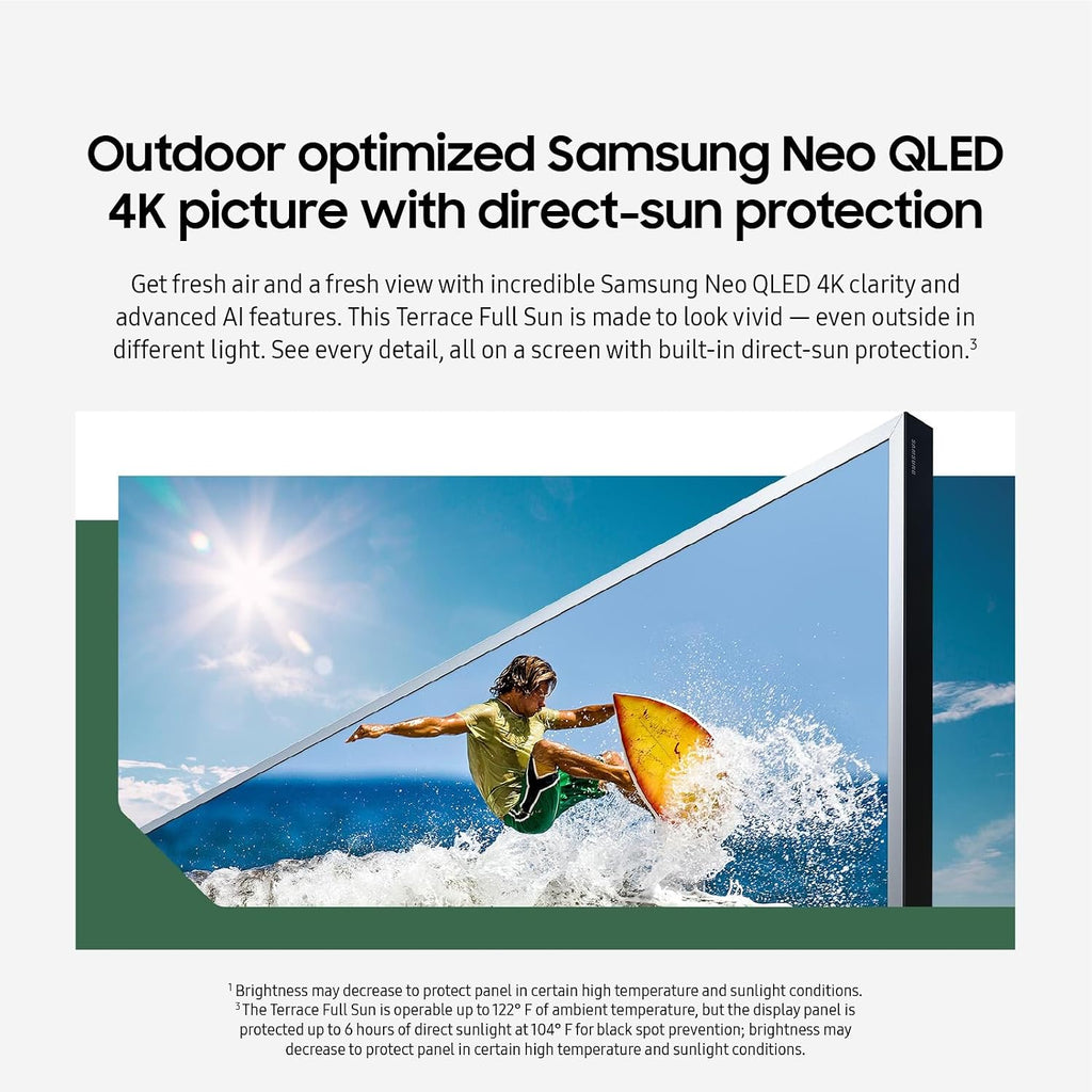 SAMSUNG 65-Inch Class Neo QLED 4K The Terrace Full Sun, Neo Quantum HDR+, Dolby Atmos, Weatherproof, Outdoor TV, (QN65LST9DAFXZA, 2024) 65' & 75' The Terrace Wall Mount