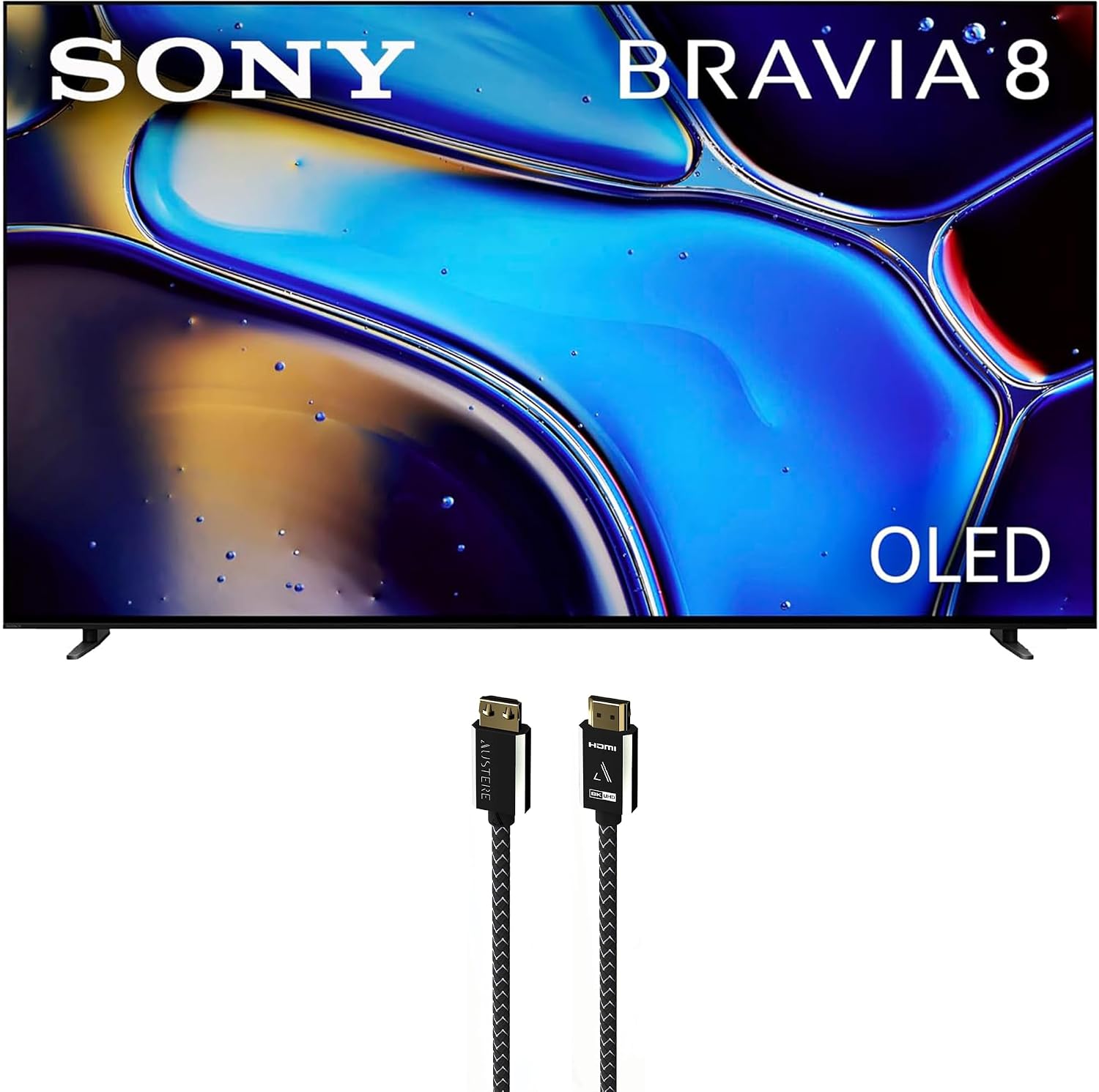 Sony K77XR80 77 Inch IMAX Enhanced Bravia OLED 4K HDR Google TV with an Austere 7S-8KHD2-2.5M VII Series 2.5m Premium Braided 8K HDMI Cable (2024)