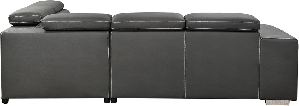 THSUPER 104'' Microfiber L Shaped Sectional Sleeper Sofa Couch with Pull Out Bed and Storage Ottoman, Convertible Couches with Adjustable Headrest for Living Room, Right Facing Chaise. Charcoal Grey