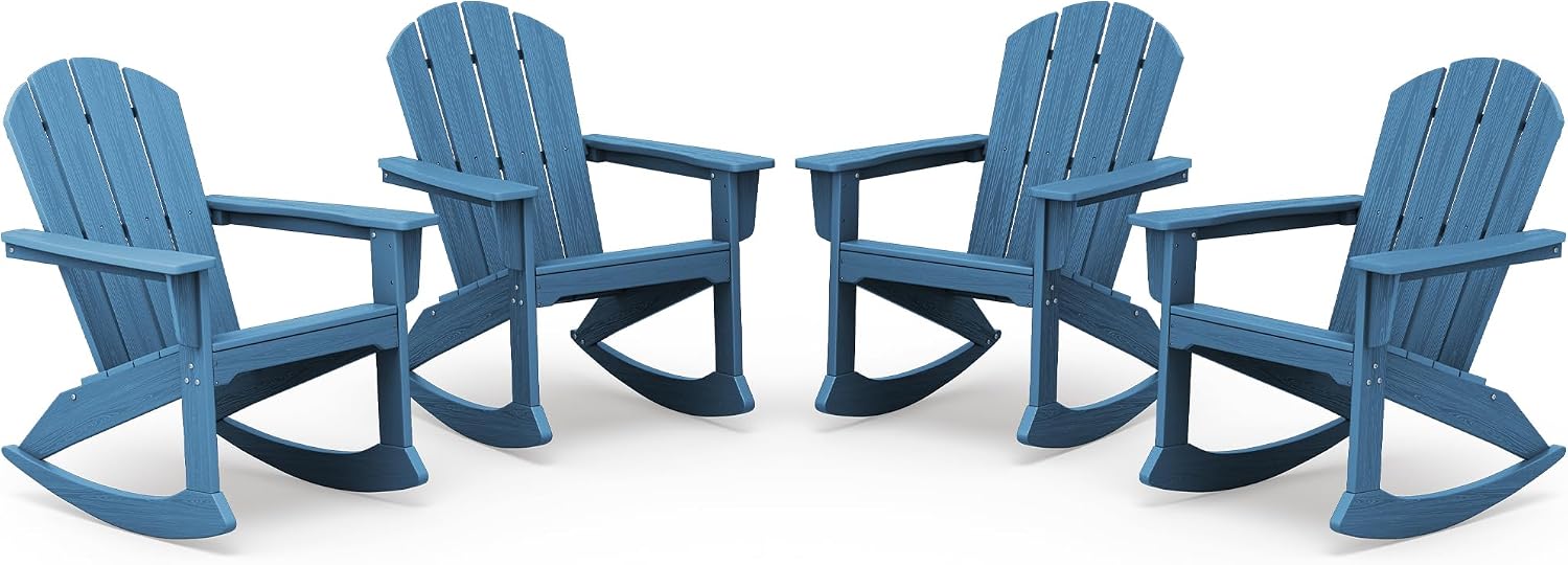 SERWALL Outdoor Adirondack Rocking Chairs Set of 4, All-Weather HDPE Rocker Chair for Front Porch, Patio, Lawn, Deck, Navy