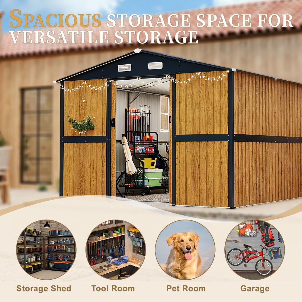 10x12FT Metal Storage Shed - Yellow Outdoor Shed with Lockable Doors & Windows, Extra Large Garden Shed for Backyard/Patio, Sheds & Outdoor Storage Ideal for Tools/Chicken Coops