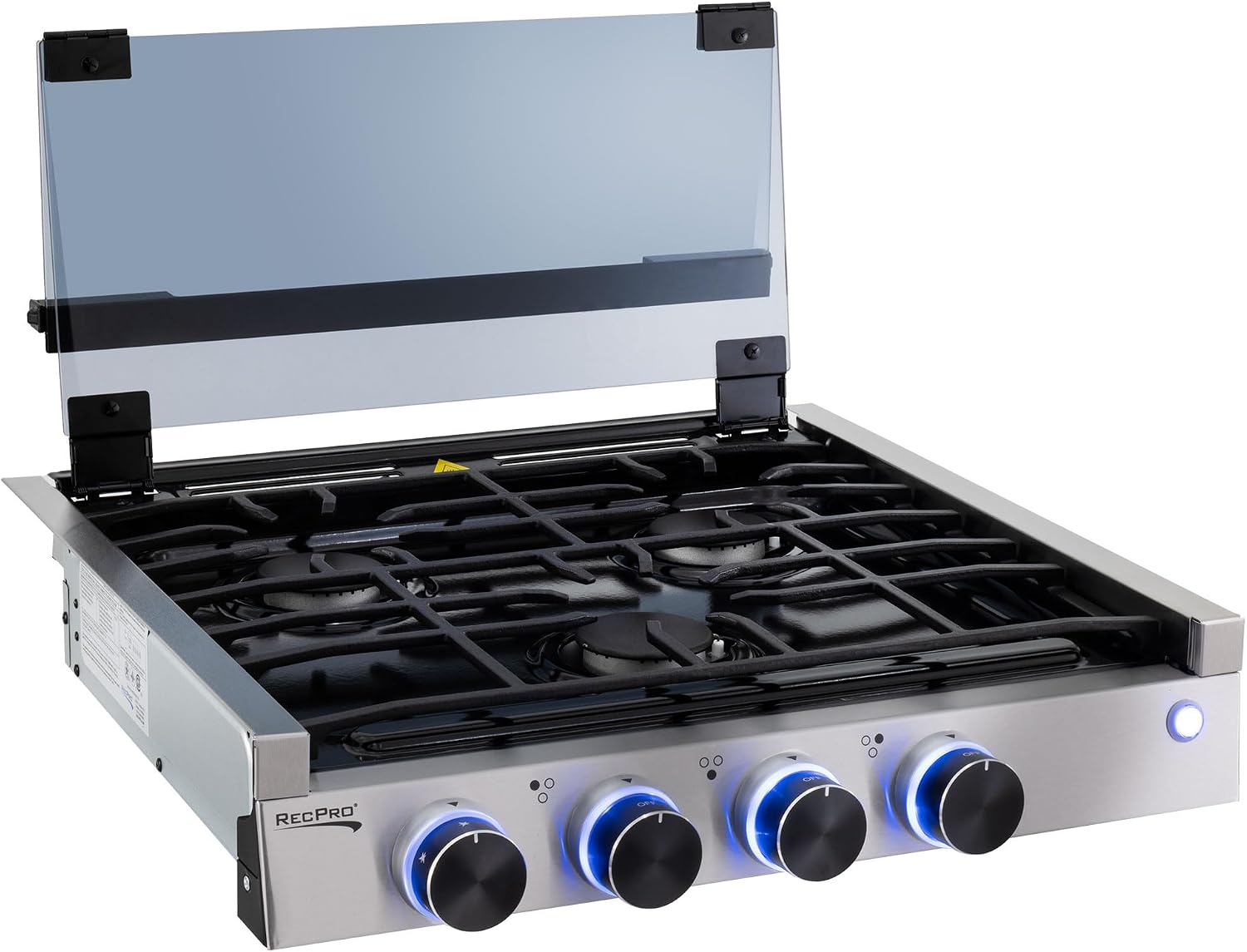 RecPro RV Built In Gas Cooktop | 2 Burner or 3 Burner | RV Cooktop Stove | 6,500 and 8,000 BTU Burners | Cover Included (Stainless Steel, 3-Burner)