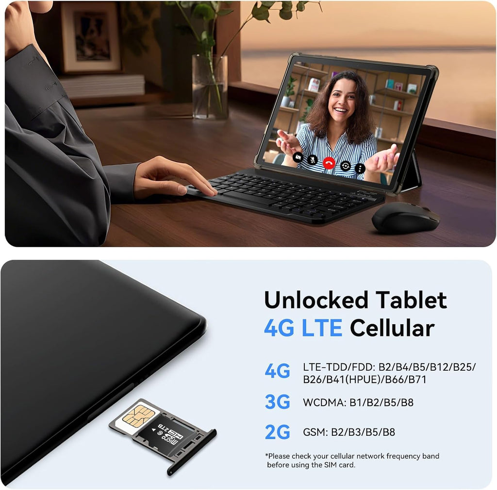 10 inch 2-in-1 Android 15 Tablet with Keyboard, Mouse, and Case, 4G LTE Cellular, 12GB RAM + 64GB ROM (2TB Expandable), MediaTek Octa-Core 2.0GHz, Gemini AI, IPS Display, 5G Wi-Fi, GPS, Bluetooth