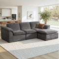 112' Cloud Couch Sectional with Padded Armrests & Moveable Ottoman Boneless Sectional Couches for Living Room Dark Grey Couch, No Assembly Required