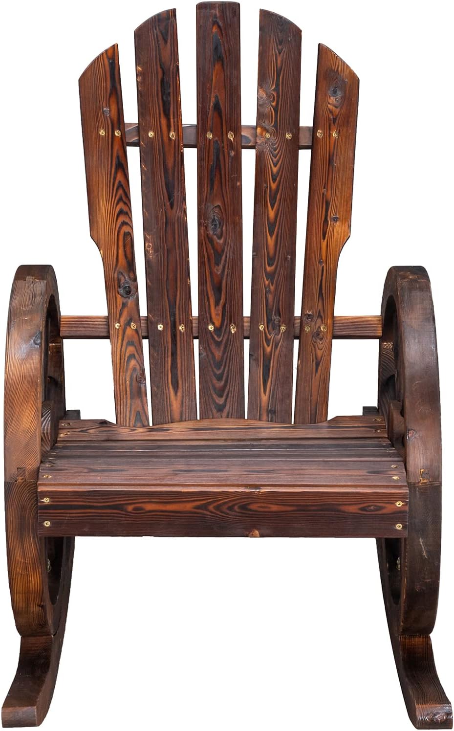 Outvita Adirondack Rocking Chair Set of 2, Wood Wagon Rocker, Outdoor Wooden Carbonized Lounge Chairs with Wheel Armrest for Garden Patio Country Yard Porch, Fir