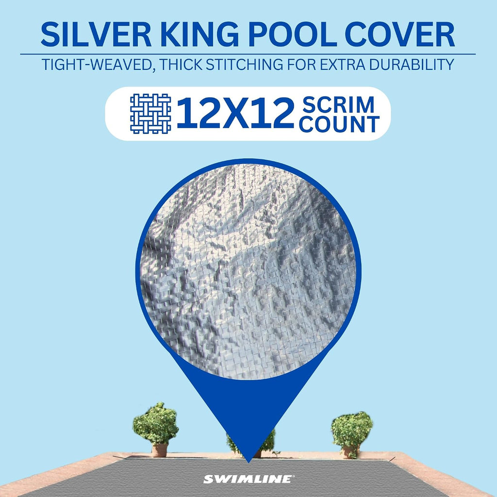 SWIMLINE HYDROTOOLS Silver King Heavy Duty Pool Cover For Above Ground Swimming Pools |35 X 55 FT Cover | Silver / Black | Water Tube Sleeves | UV Protected For 30X50 FT Rectangle Pools | CO143555R