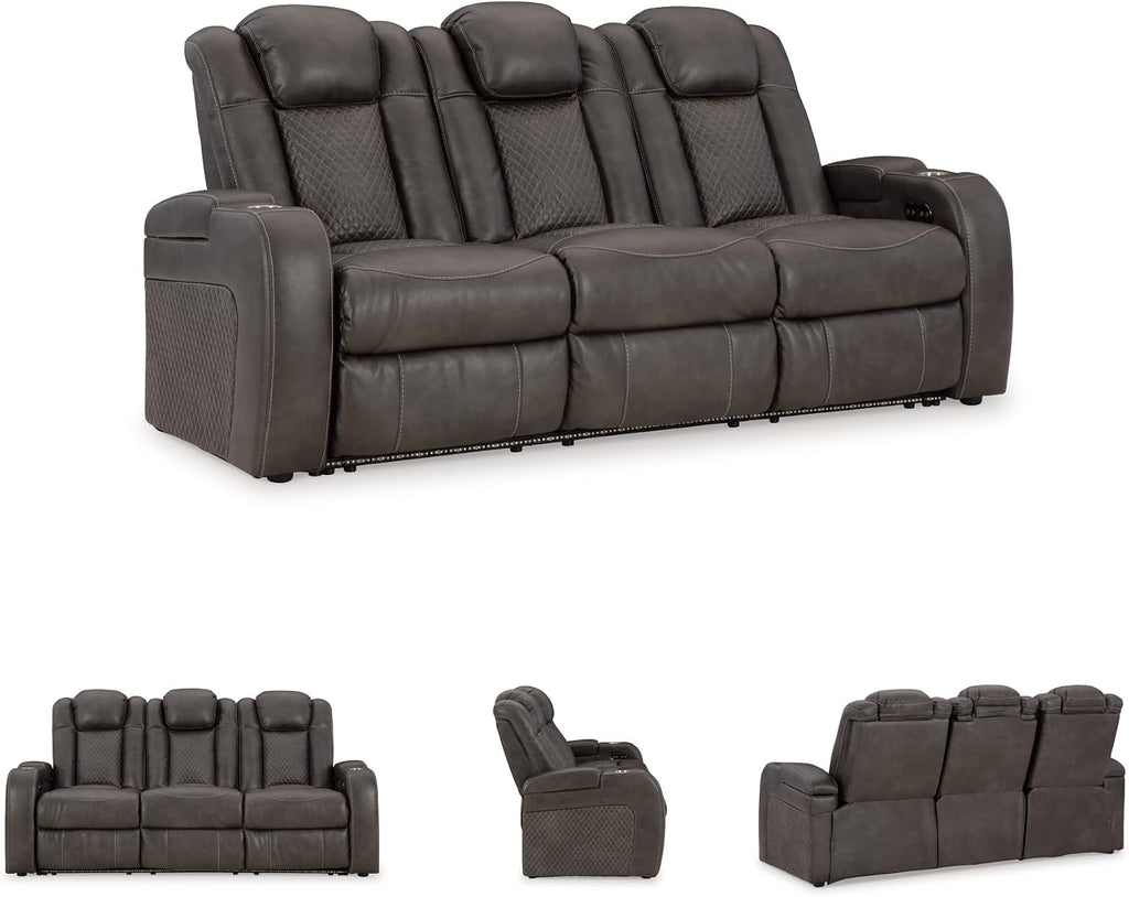 Signature Design by Ashley Fyne-Dyme Contemporary Power Reclining Sofa with USB Charging Ports and Adjustable Headrest, Brown
