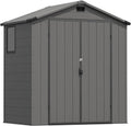 Greesum 6x4FT Plastic Outdoor Storage Shed with Floor, Resin Sheds with Lockable Double Door, Tool Sheds with Vents and Window, for Garden, Backyard, Patio, Dark Gray