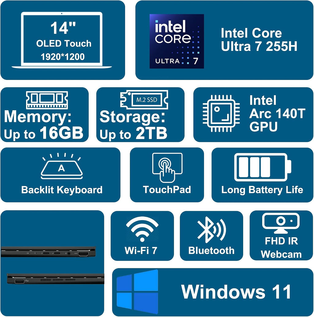ASUS Zenbook 14 Laptop 14' WUXGA OLED Touch (500nits HDR, 100% DCI-P3) Intel 16-core Ultra 7 255H (>Ultra 9 185H) 16GB RAM 2TB SSD Backlit for Designer Business Professional Win11 ICP Hub