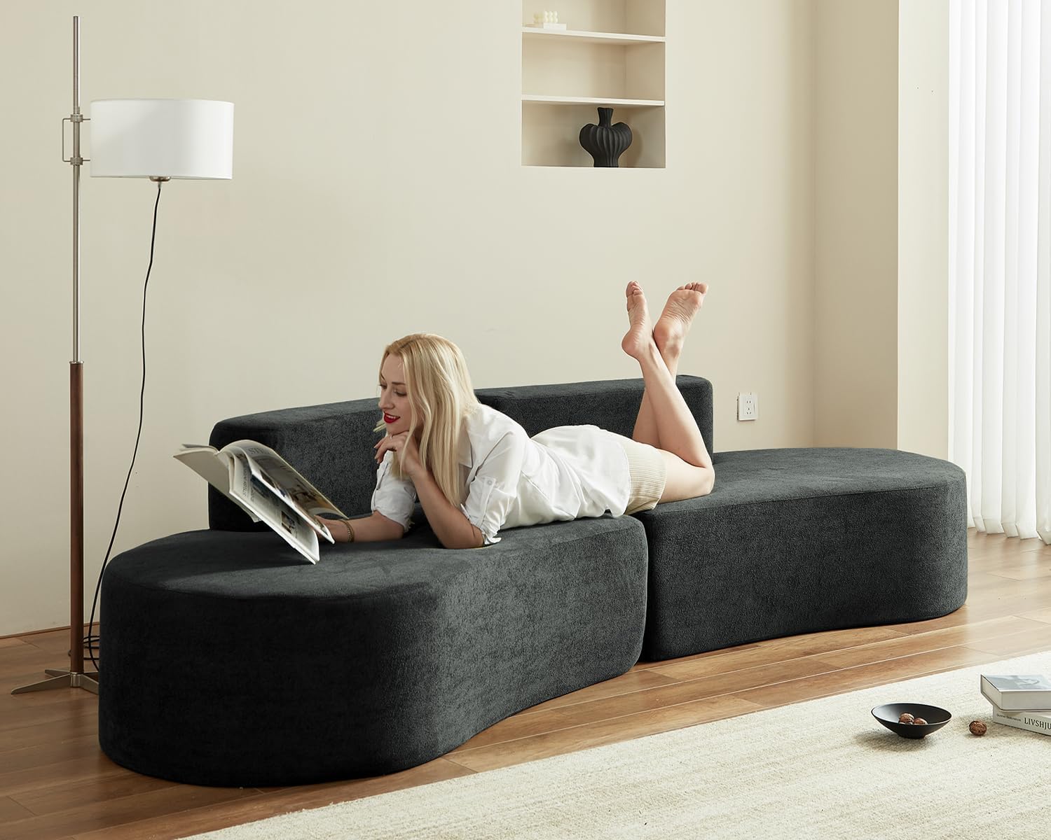 Swbvs Modular Floor Sofa Set, Boneless Memory Foam Lounge Couch, Convertible Low-Profile Seating for Living Room, Bedroom & Small Spaces, Washable Cover, Modern Black