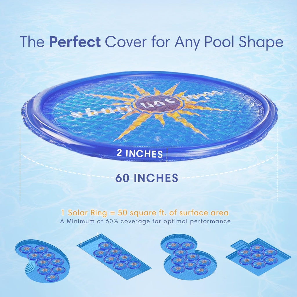 Solar Sun Rings 60-Inch UV Resistant Solar Pool Heater │ Above Ground & Inground Pools & Spas │ Sunburst │ 3-Pack