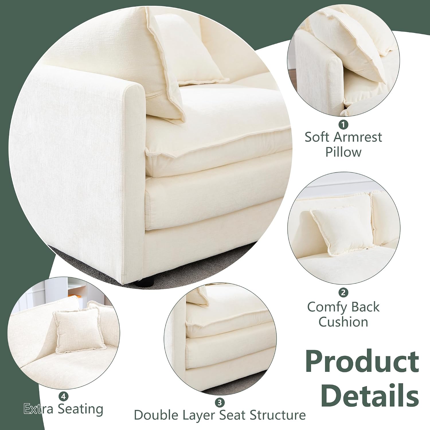 GNIXUU Oversized Modular sectional Sofa, Chenille Large Cloud Sectional Couches for Living Room, Convertible Deep 6 Seater L Shaped Couch with Ottoman for Living Room, Beige White