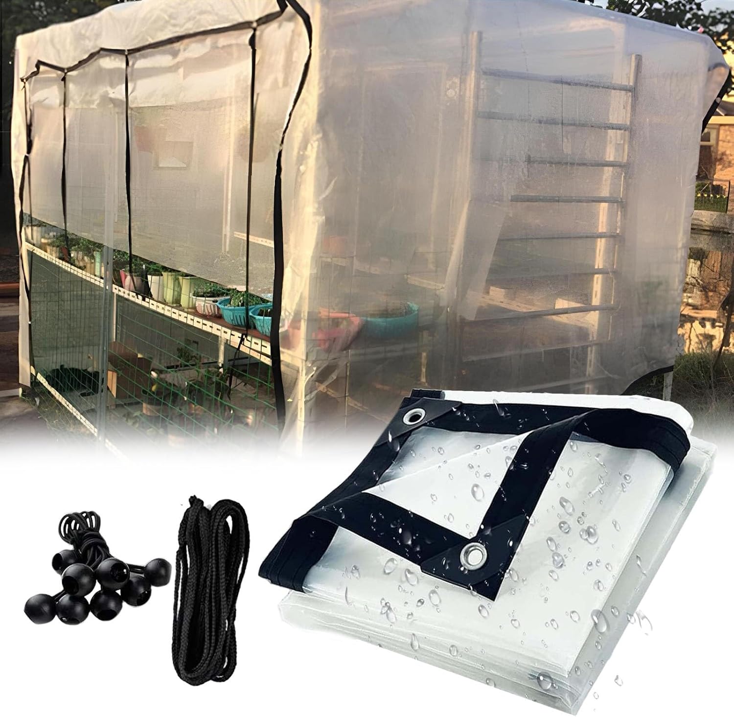 Clear Tarp for Deck Porch Patio Canopy Clear Tarp PVC Thickened Heavy Duty Water Resistant, Transparent Waterproof, UV-Ray, Tear, Cold Weather, 17x31 FT Cover Clear Plastic Sheeting with Grommets