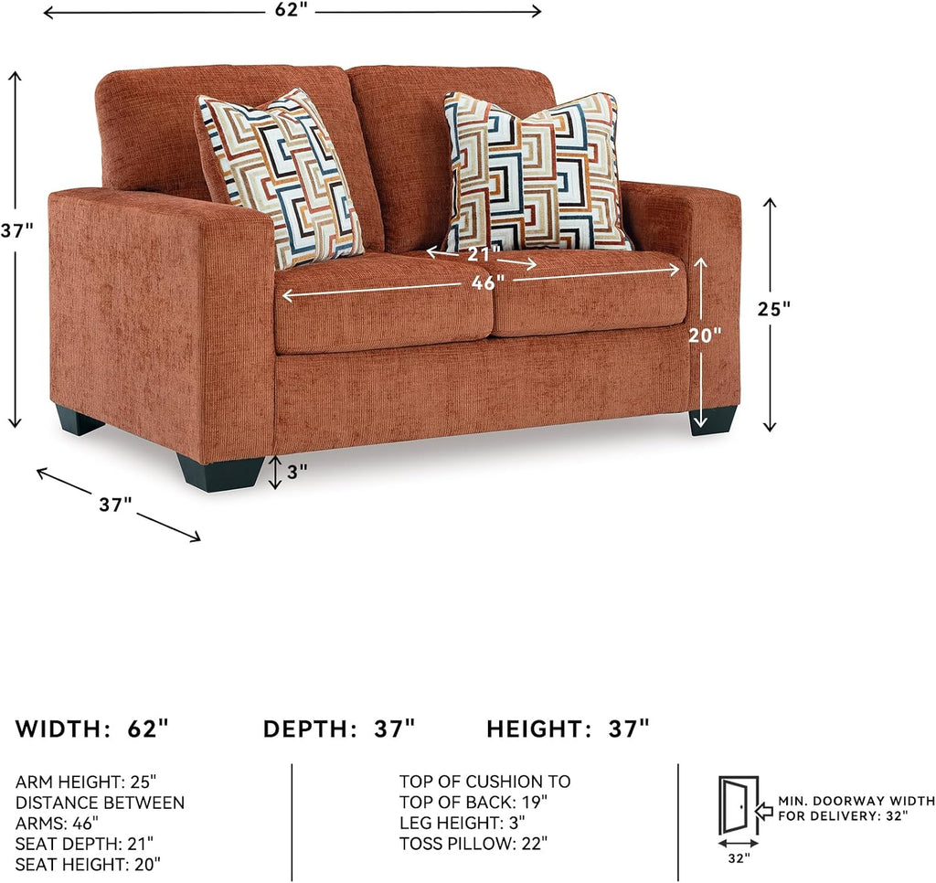 Signature Design by Ashley Aviemore Casual Loveseat with 2 Accent Pillows, Orange