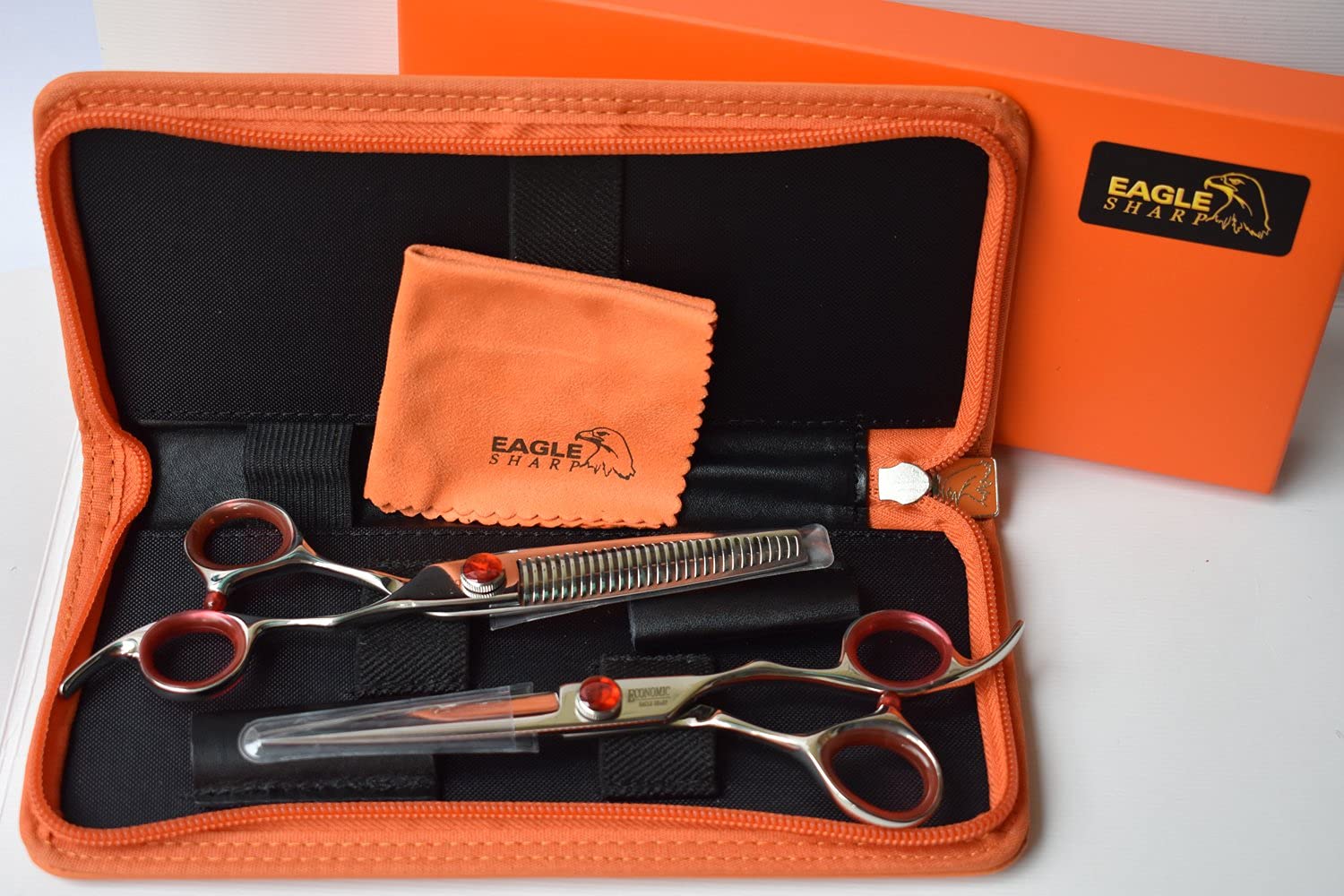 Professional 6.0-inch Shears Cutting &Thinning Scissors Kit Convex Edge Hairdressing Scissors Set 440C Steel Stainless Japanese Process with Free Fine Orange Leather Case