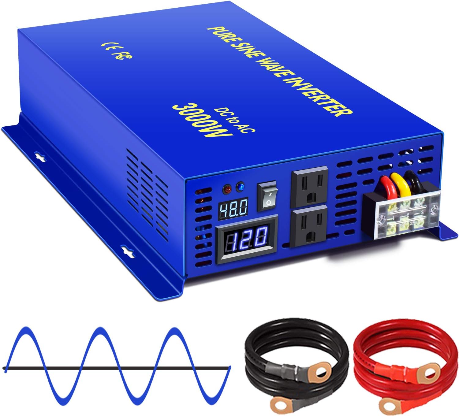 3000 watt Inverter 48 Volt Pure Sine Wave Inverter 48V DC to AC 120V 110V Surge 6000W, Power Inverter for Truck car RV Home Solar. (3000W 48V)