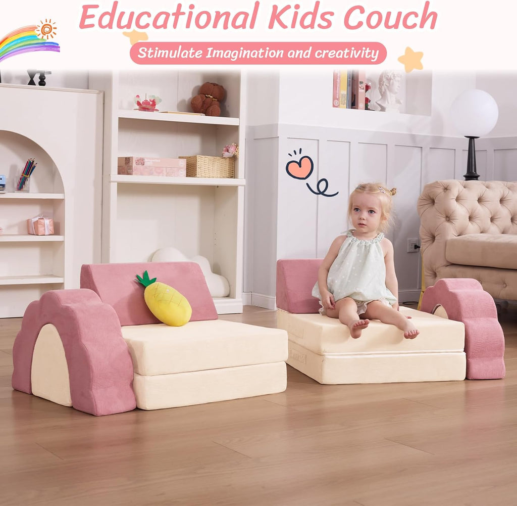 LOAOL Kids Couch 10PCS, Modular Kids Play Couch, Multifunctional Foam Toddler Sofa, Imaginative Convertible Play Sofa for Playroom(Medium Size)