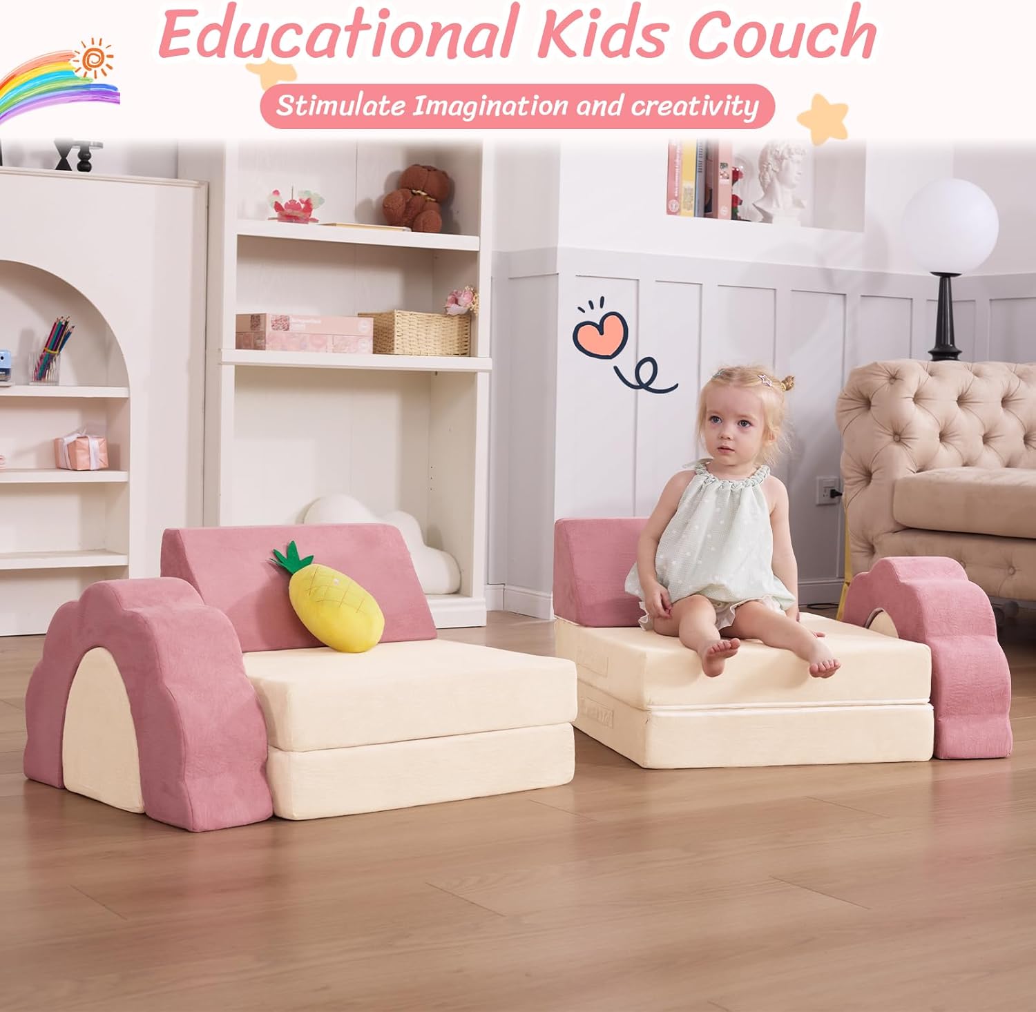 LOAOL Kids Couch 10PCS, Modular Kids Play Couch, Multifunctional Foam Toddler Sofa, Imaginative Convertible Play Sofa for Playroom(Medium Size)