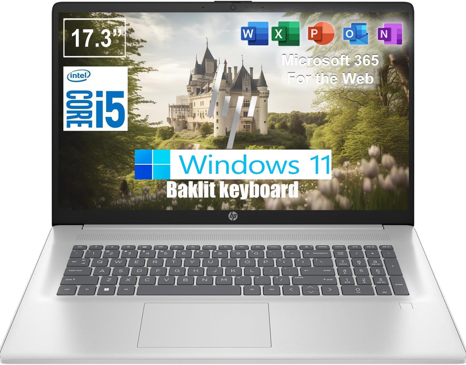 HP 17.3 Inch Laptop Office 365 for The Web | Backlit Keyboard, Fingerprint Reader | Intel Core i5-1334U (10 Cores, 4.6GHz) | 16GB RAM, 1TB SSD | Iris Xe Graphic | Win 11 | WiFi 6