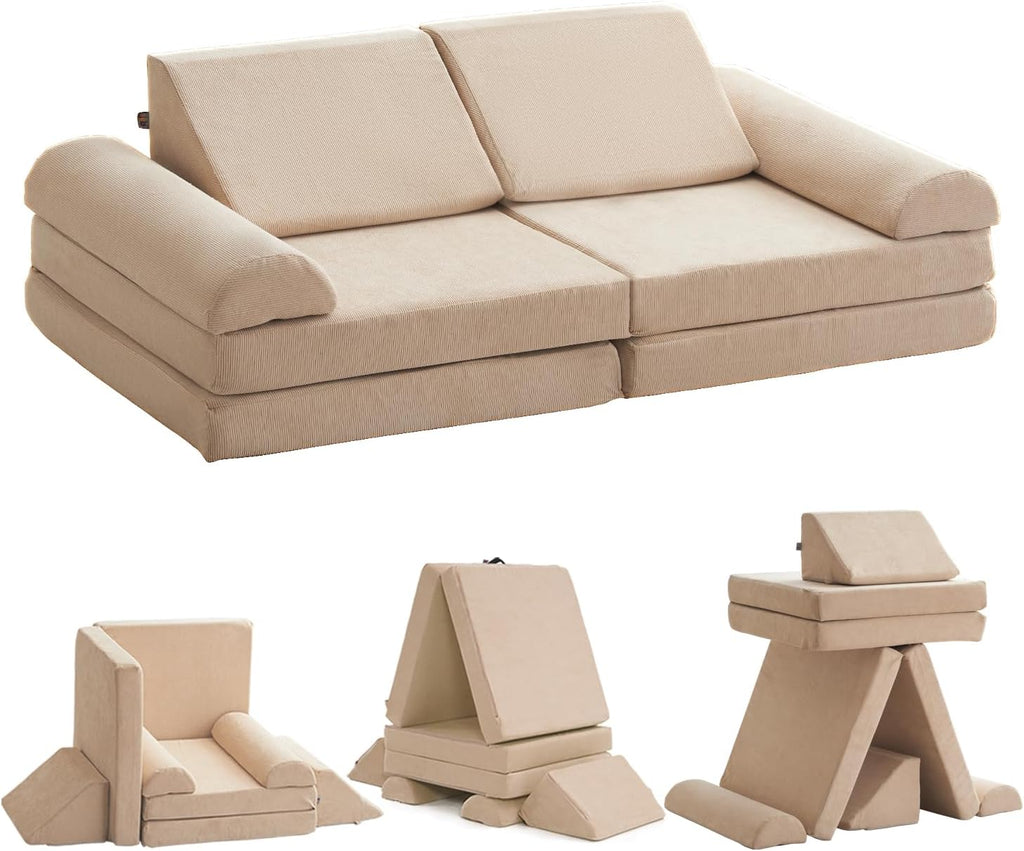 jela Kids Couch Safety Certified Play Couch Soft Kids Sofa with Machine Washable Cover Thick Foam Fort Building Set for Playroom Indoor 57x28x18 Inch (Corduroy, Brown Sugar)