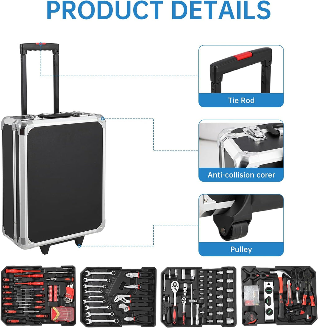 800 PCS Tool Kit with Wheels, Rolling Tool Box Storage Cabinet, Mechanic Tool Set with Drill, Home Repair Toolbox for Mechanics, Automotive Repair Tool Set, Household Toolset with Wheels