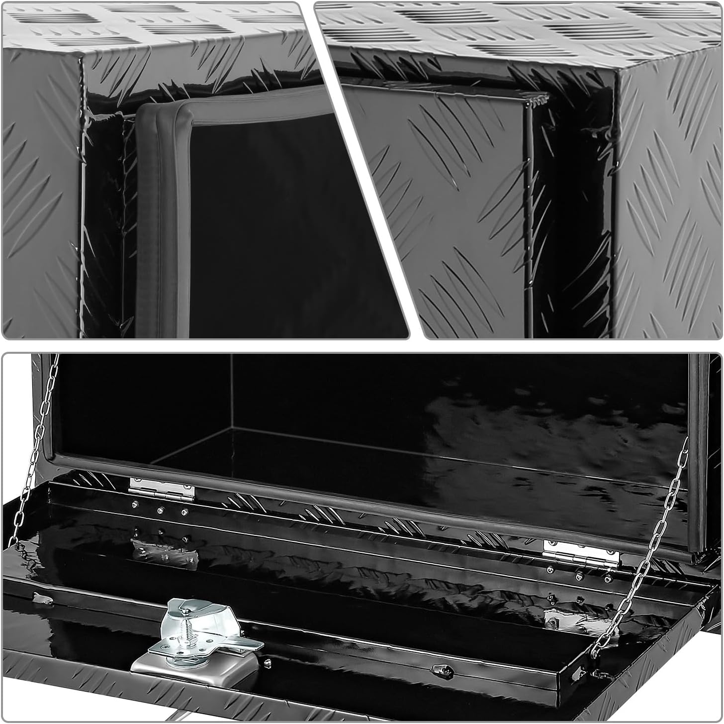 DNA MOTORING Truck Tool Box Lockable Storage Box, Truck Bed Tool Box Trailer Tongue Box Aluminum Truck Tool Box for Bed of Truck, with Lock & Keys, 30' W X 18' H X 17.3' D, Black,TBOX-T5-014-BK