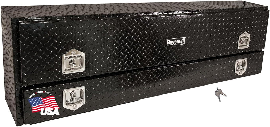 Buyers Products 1725650 Black Aluminum Diamond Tread Contractor Truck Box With Lockable T-Handle Latch And One Lower Compartment, 88 x 21 x 13.5 Inch, Truck Tool Box For Storage And Organization