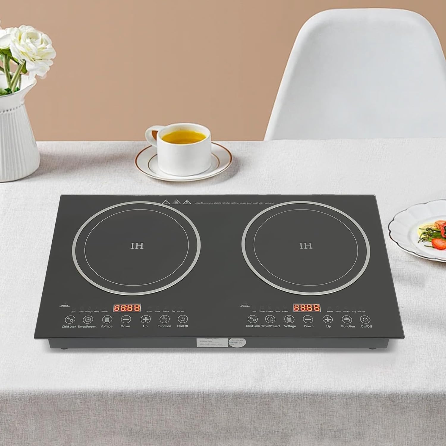 Double Induction Cooktop Portable Induction Cooker with 2 Burner Independent Control, Level 8 Firepower, 3-Hour Timer, Safety Lock, 2400w(1200w+1200w) Sensor Touch (2 Burner 2400W)