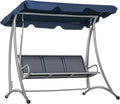 Outsunny 3-Seat Outdoor Porch Swing Chair, Patio Swing Glider with Adjustable Canopy, Breathable Seat, and Steel Frame for Garden, Poolside, Backyard, Blue