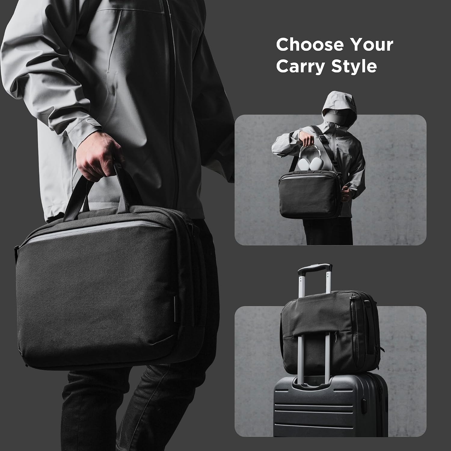 ALPAKA Elements Tech Brief Pro 12L -3-in-1 Recycled Fabric Laptop Briefcase Backpack for 16' Laptop, Anti-Theft Secure with Luggage Pass-Through, Water-Resistant, Fits Tech & Business Essentials,Black
