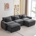 Oprisen 120' Modular Sectional Sofa, Comfy Cloud Couch Sectional Sofa with Ottoman, Chenille Sofa Sleeper Deep Seat Sofa with Throw Pillows for Living Room (Blue Gray, 120'- U Shape)