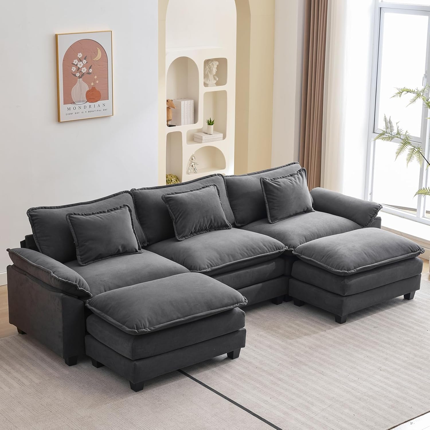 Oprisen 120' Modular Sectional Sofa, Comfy Cloud Couch Sectional Sofa with Ottoman, Chenille Sofa Sleeper Deep Seat Sofa with Throw Pillows for Living Room (Blue Gray, 120'- U Shape)