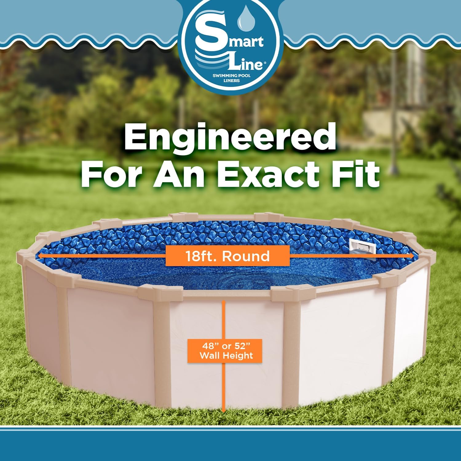 Smartline 18 ft Round Swimming Pool Liner | Boulder Swirl | Overlap Style | 48-52 Inch Wall Height | 30 Gauge Vinyl | for Steel Sided Above Ground Pools | Gasket Kit Included