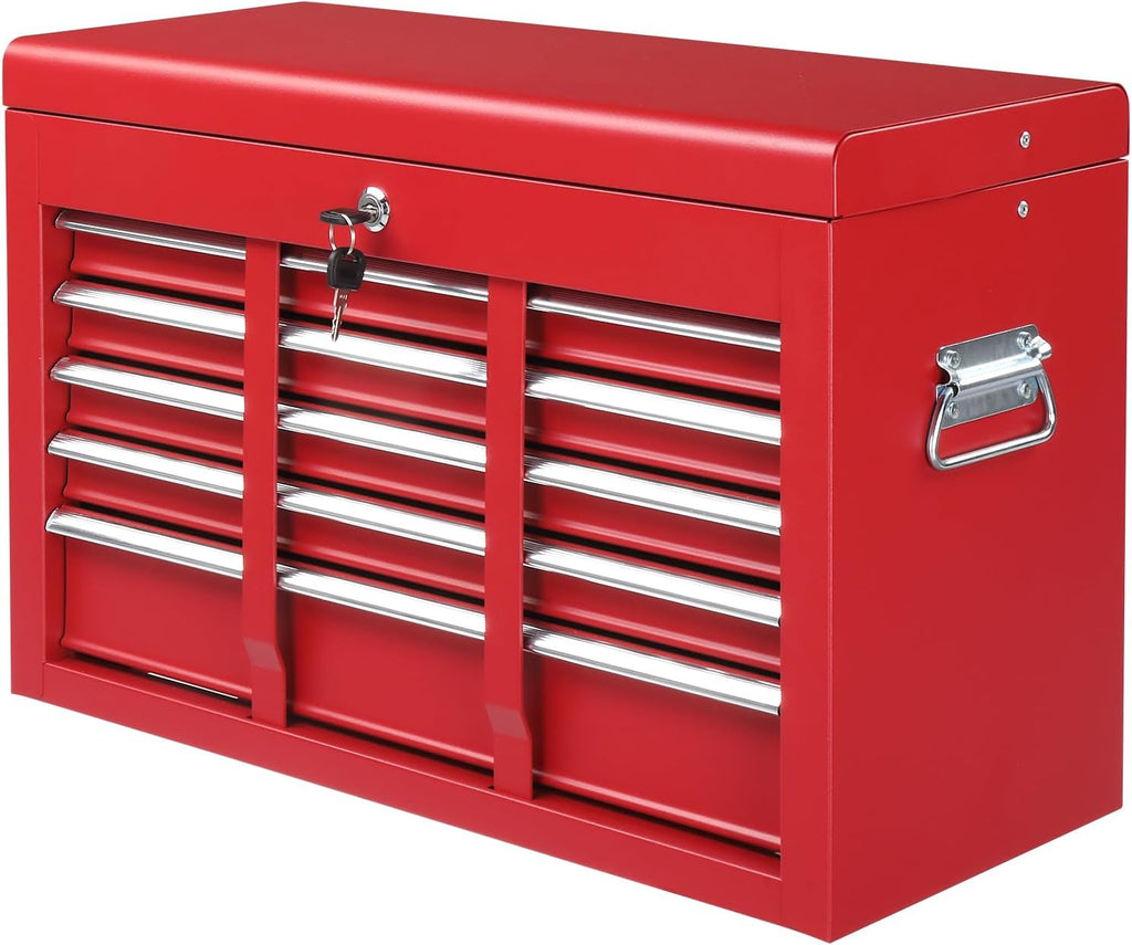 Winado 24' Metal Tool Box, Portable 5 Drawers Toolbox with Top Storage Tray, Carry Handle, Ball Bearing Runners, Lockable Tool Chest Cabinet for Garage, Warehouse, Repair Shop & Home, Red