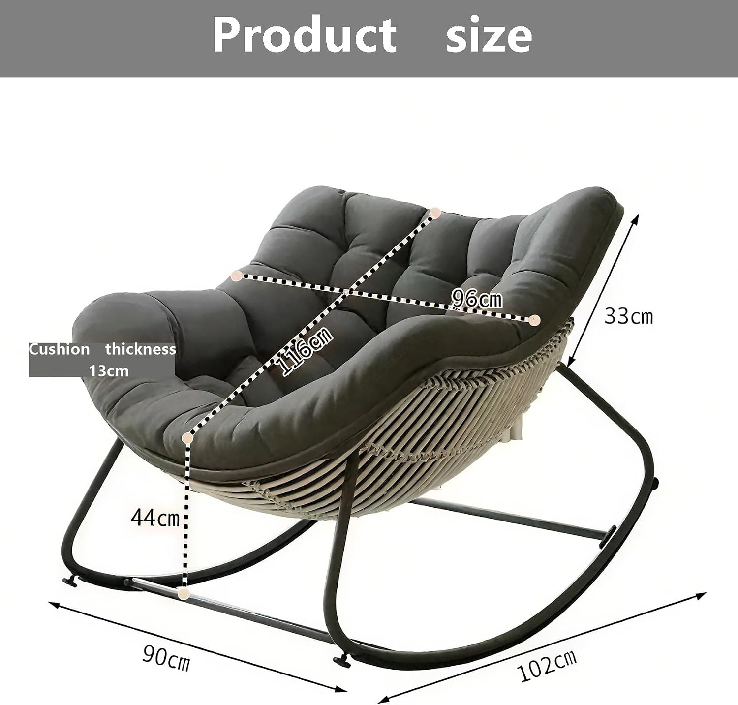 Rocking Chair with Cushion, Oversized Egg Chair Indoor Outdoor, All-Weather Lounge Rocker for Patio, Balcony, Garden(A,1 Chair)