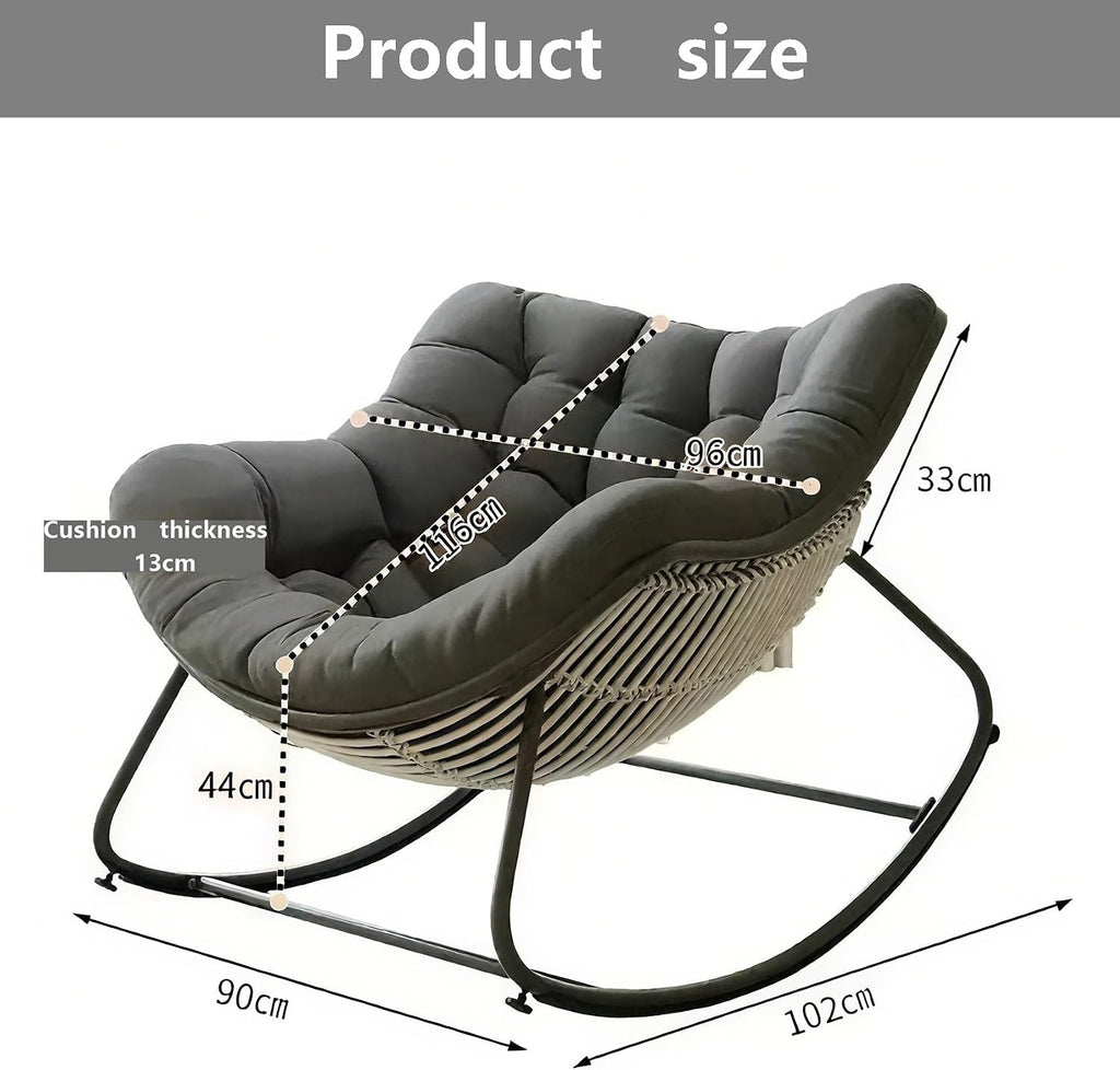 Rocking Chair with Cushion, Oversized Egg Chair Indoor Outdoor, All-Weather Lounge Rocker for Patio, Balcony, Garden(B,1 Chair)