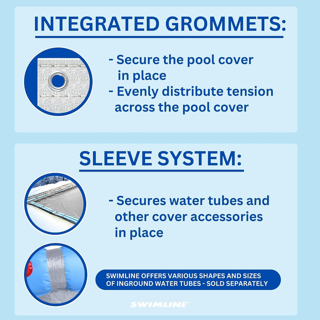 SWIMLINE HYDROTOOLS Silver King Heavy Duty Pool Cover For Above Ground Swimming Pools |35 X 55 FT Cover | Silver / Black | Water Tube Sleeves | UV Protected For 30X50 FT Rectangle Pools | CO143555R