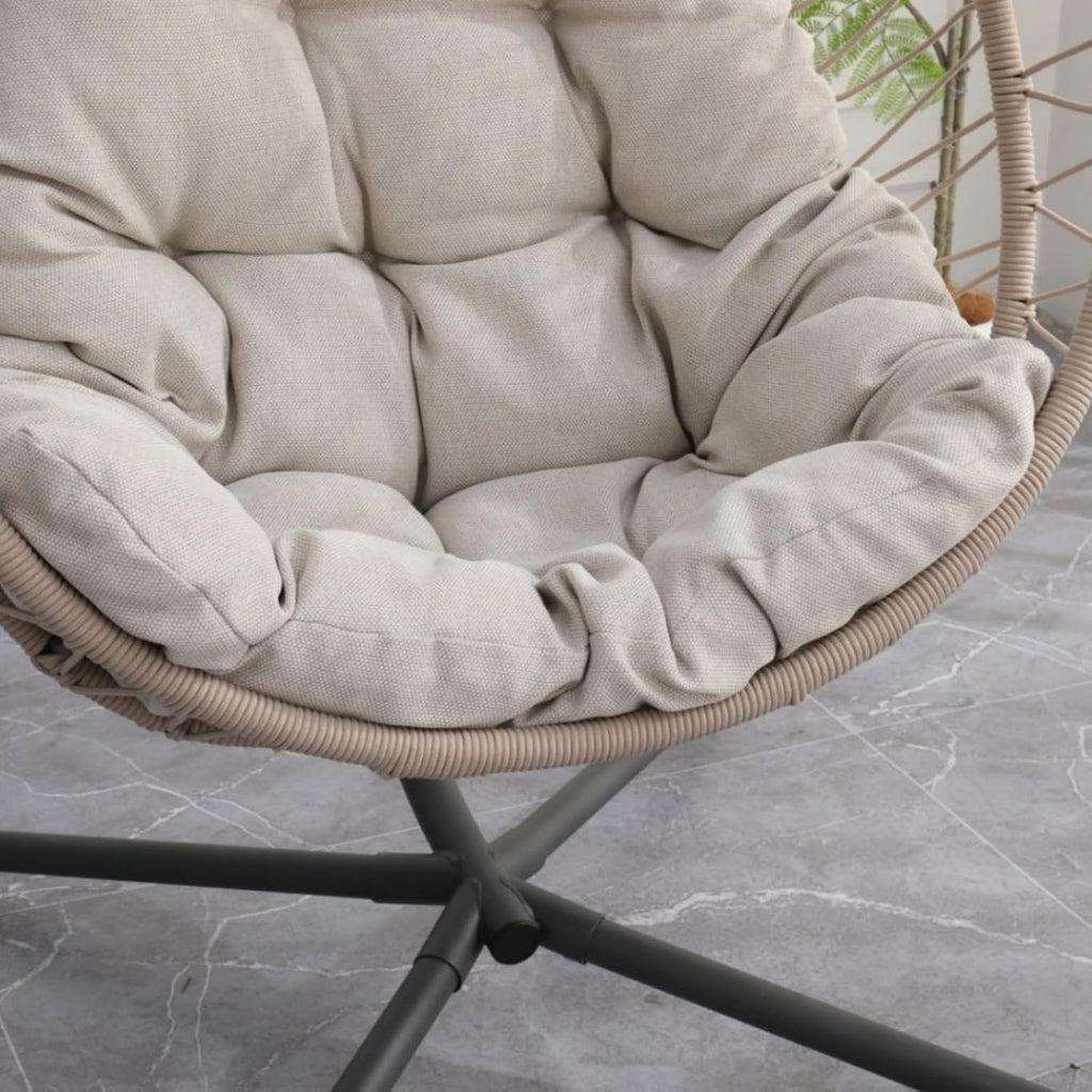 Outdoor Egg-Shaped Hanging Chair with Stand, Patio Wicker Swing, Indoor Rocking, Outdoor Hammock, Linen Gray
