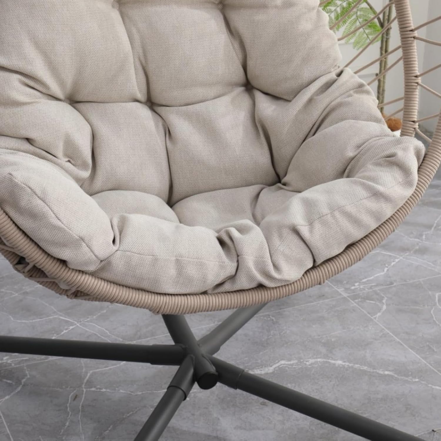 Outdoor Egg-Shaped Hanging Chair with Stand, Patio Wicker Swing, Indoor Rocking, Outdoor Hammock, Linen Gray