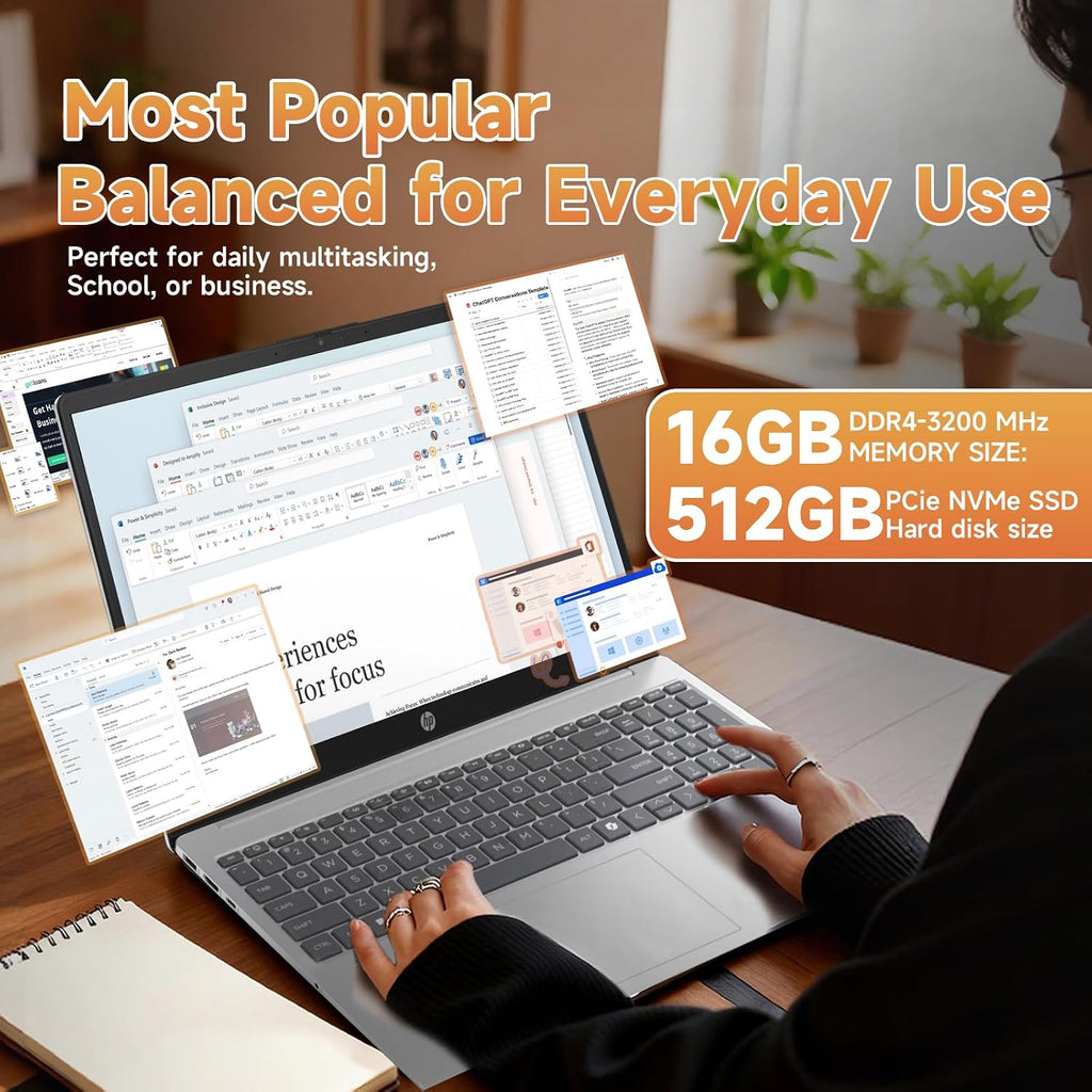 HP 15.6' Touch Screen Laptop 2026, 13th Gen Intel i3-1315U(Up to 4.5GHz), 15.6 inch Anti-Glare Display, Wins 11 Pro, Wi-Fi 6, AI Copilot for Business & School, Patented KB Kit (16GB RAM | 512GB SSD)