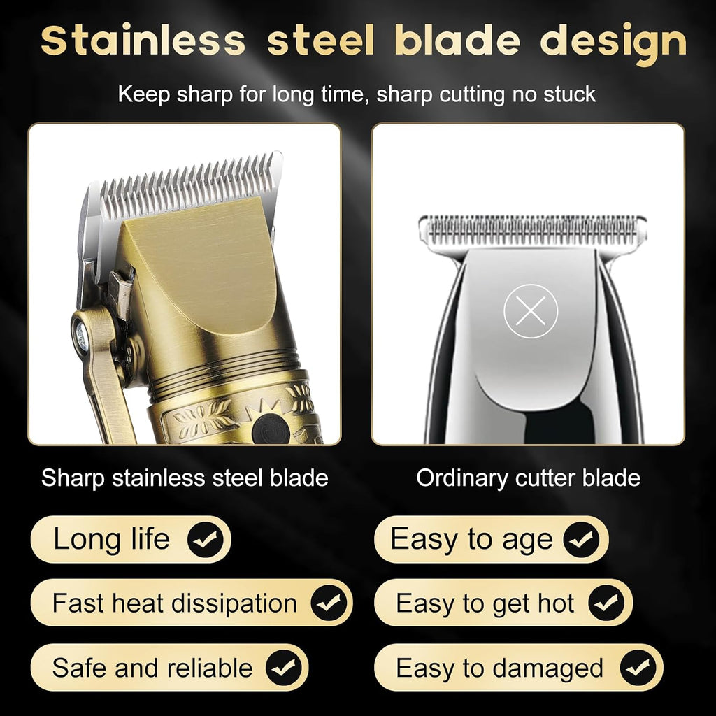 QREEYX Hair Clippers for Man T-Blade Trimmer Nose Hair Trimmer Electric Shaver Set, Professional Metal Body Barber Clippers Set for Haircut, Men's Grooming Kit with LCD Display, Ideal Gift for Him