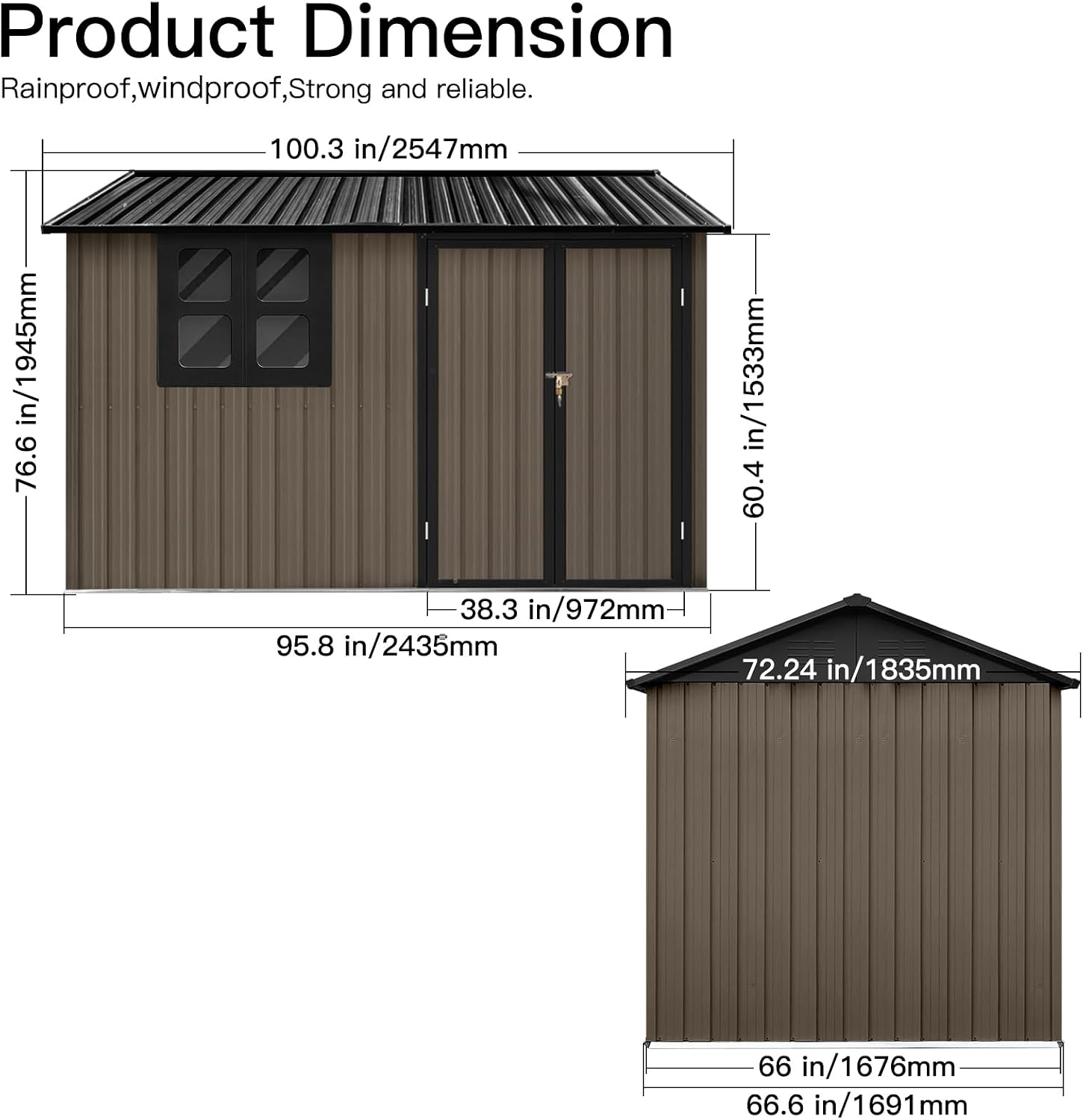 Ball & Cast 6x8 FT Metal Frame Garden Sheds with Lockable Doors and Window,Outdoor Single-Storey Roofed Storage Shed,w/Waterproof Roofs,for Storing Bicycles,Lawnmowers,Barbeques,Brown
