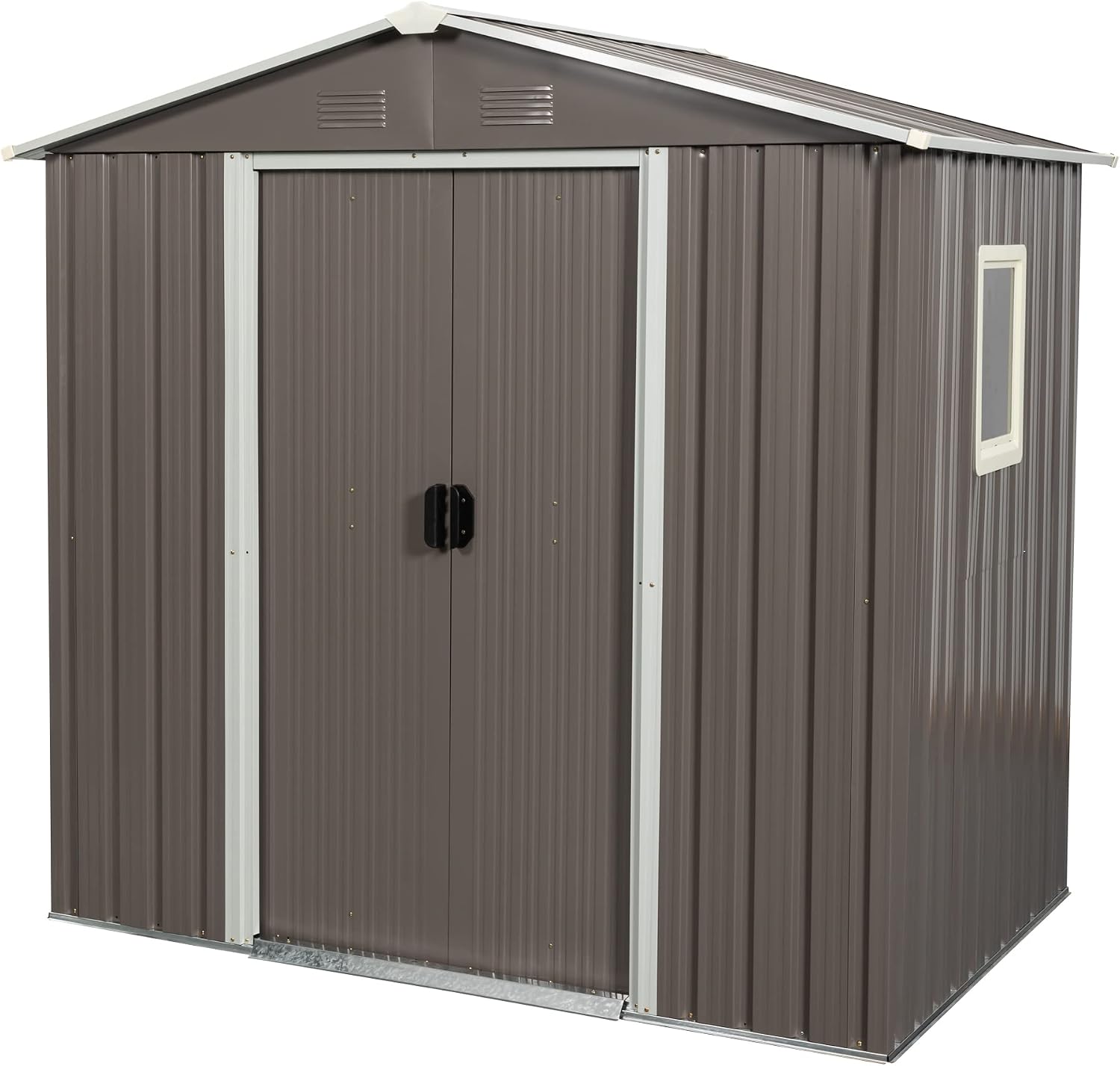 6x5 ft Outdoor Metal Storage Shed with Floor Foundation and Window, Lockable Galvanized Steel Tool Shed with Sliding Door and Air Vent, Waterproof Garden Storage House for Backyard, Patio