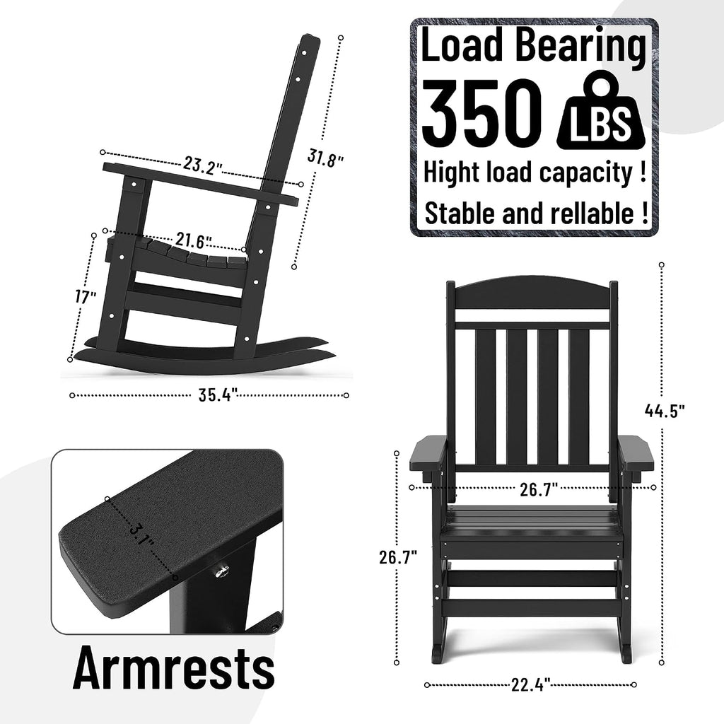 NAVINE Outdoor Rocking Chairs Set of 6, Oversized High Back Patio Rocking Chairs, All Weather Porch Rocking Chairs for Outside. Black