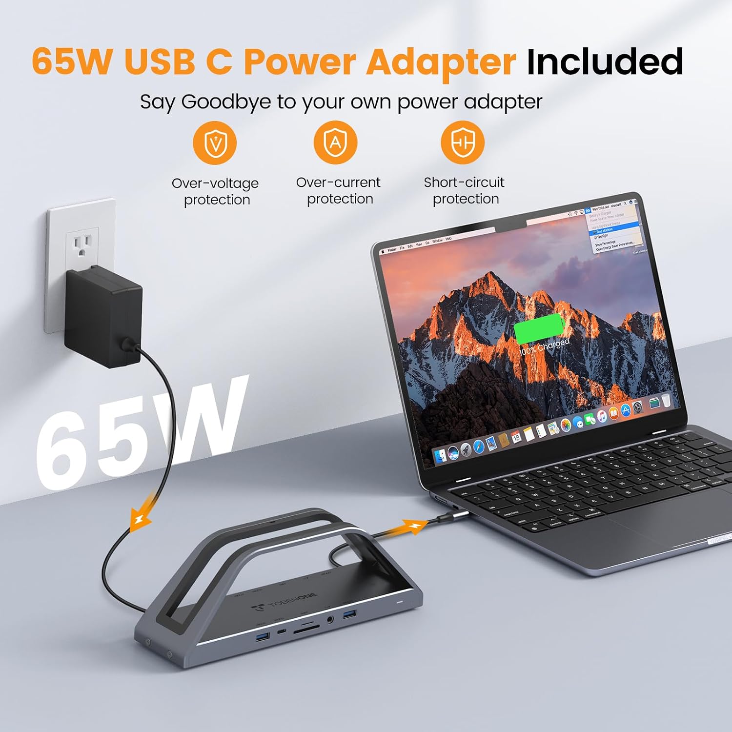 TobenONE 14-in-1 MacBook Pro/Air Docking Station Dual 4K Monitor, Laptop Docking Station Stand for MacBook M1-M5/Neo, Driver-Based, USB C Dock with 65W Power Adapter, 2 HDMI,VGA, 5Gbps USB, RJ45